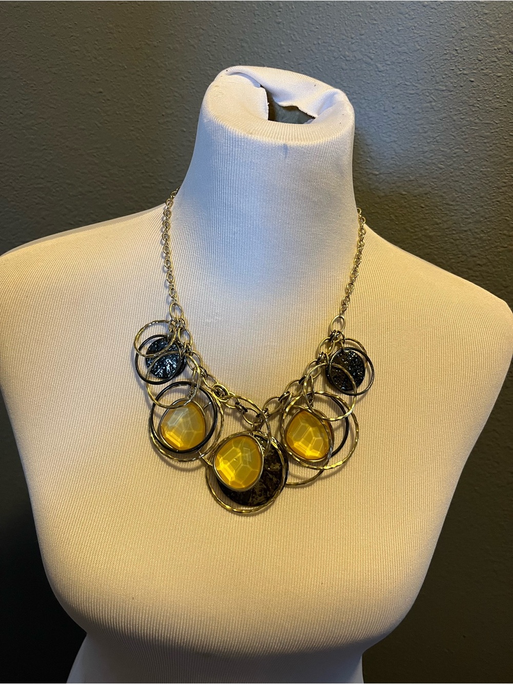 Laura Ashley Yellow and Black Multi-Ring Statement Necklace